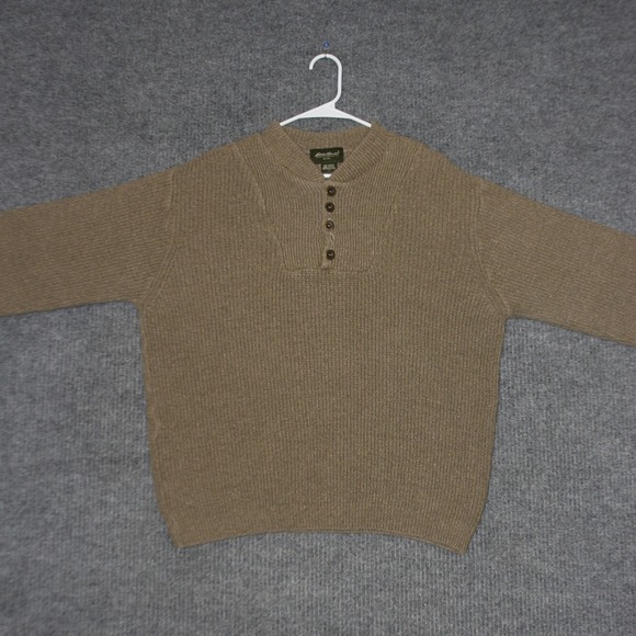 Eddie Bauer Sweater Mens L Brown Button Neck Basic Cotton Knit Winter Casual - Picture 2 of 5